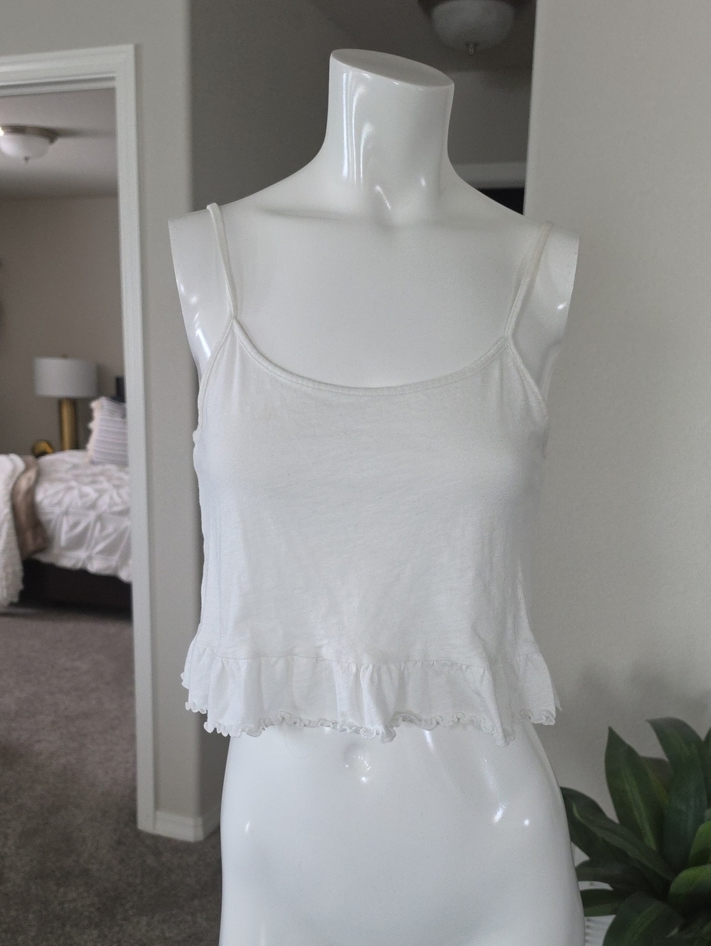 American Eagle Outfitters White Ruffle-Hem Camisole